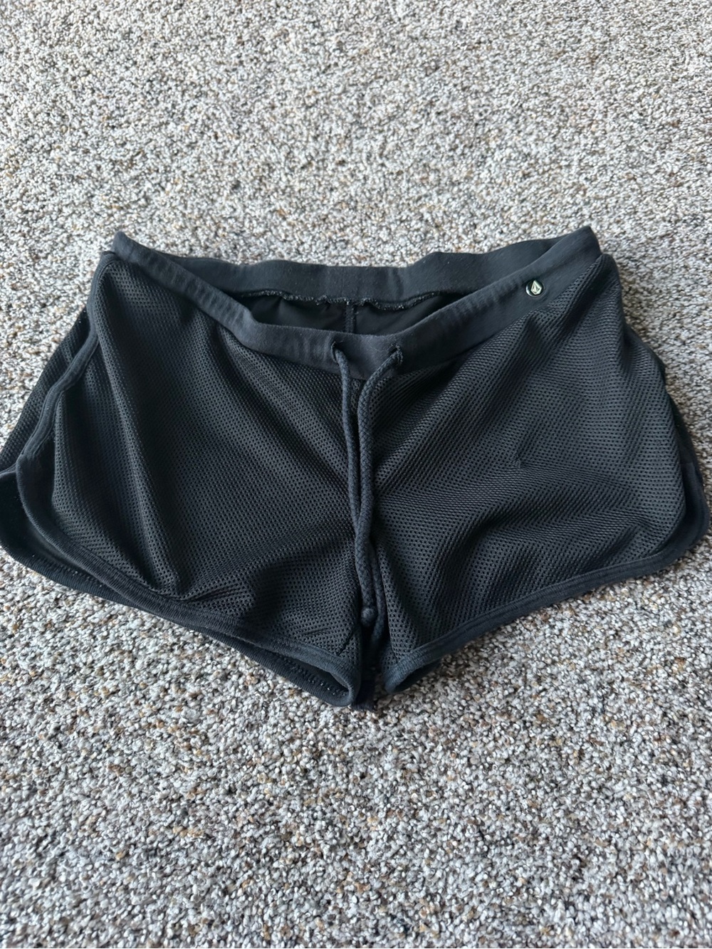 Volcom Women's Black Mesh Dolphin Athletic Drawstring Shorts
